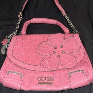 GUESS Pink Embossed Shoulder Bag with Floral Detail